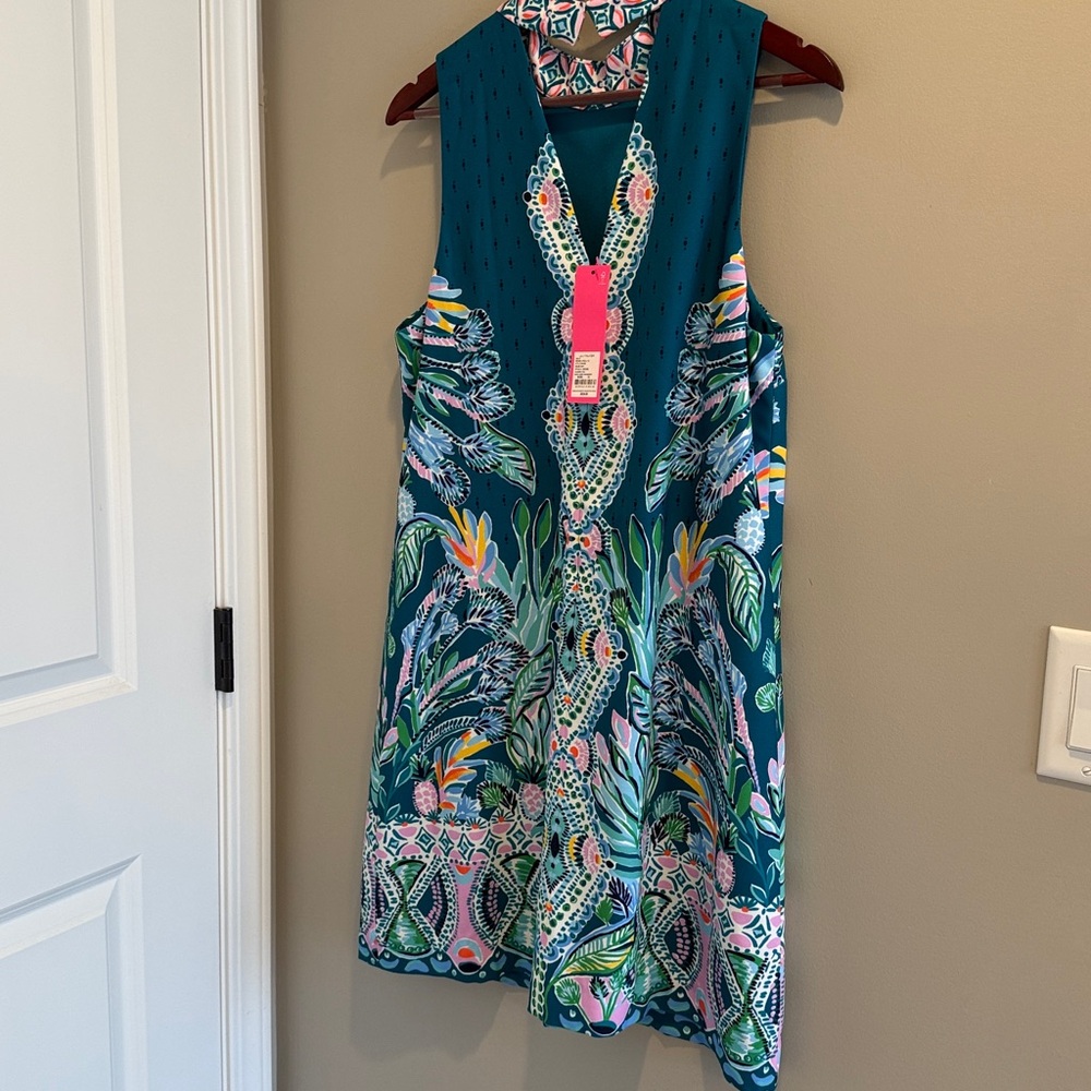 Lilly Pulitzer Teal Floral Mini Dress size 12 NWT women’s - Picture 4 of 5
